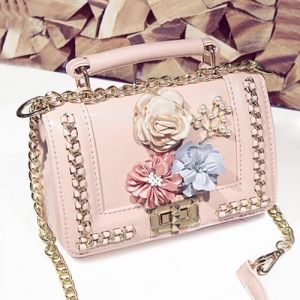 Chain Bead Flowers Crossbody Bag