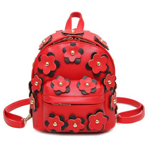 2018 Flowers Faux Leather Mini Backpack In Red | Rosegal.com