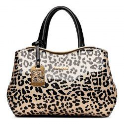 Leopard Print Metal Trim Handbag