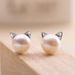 Artificial Pearl Kitten Stud Tiny Earrings -  