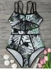 Tropical Print Piping One-piece Swimsuit -  