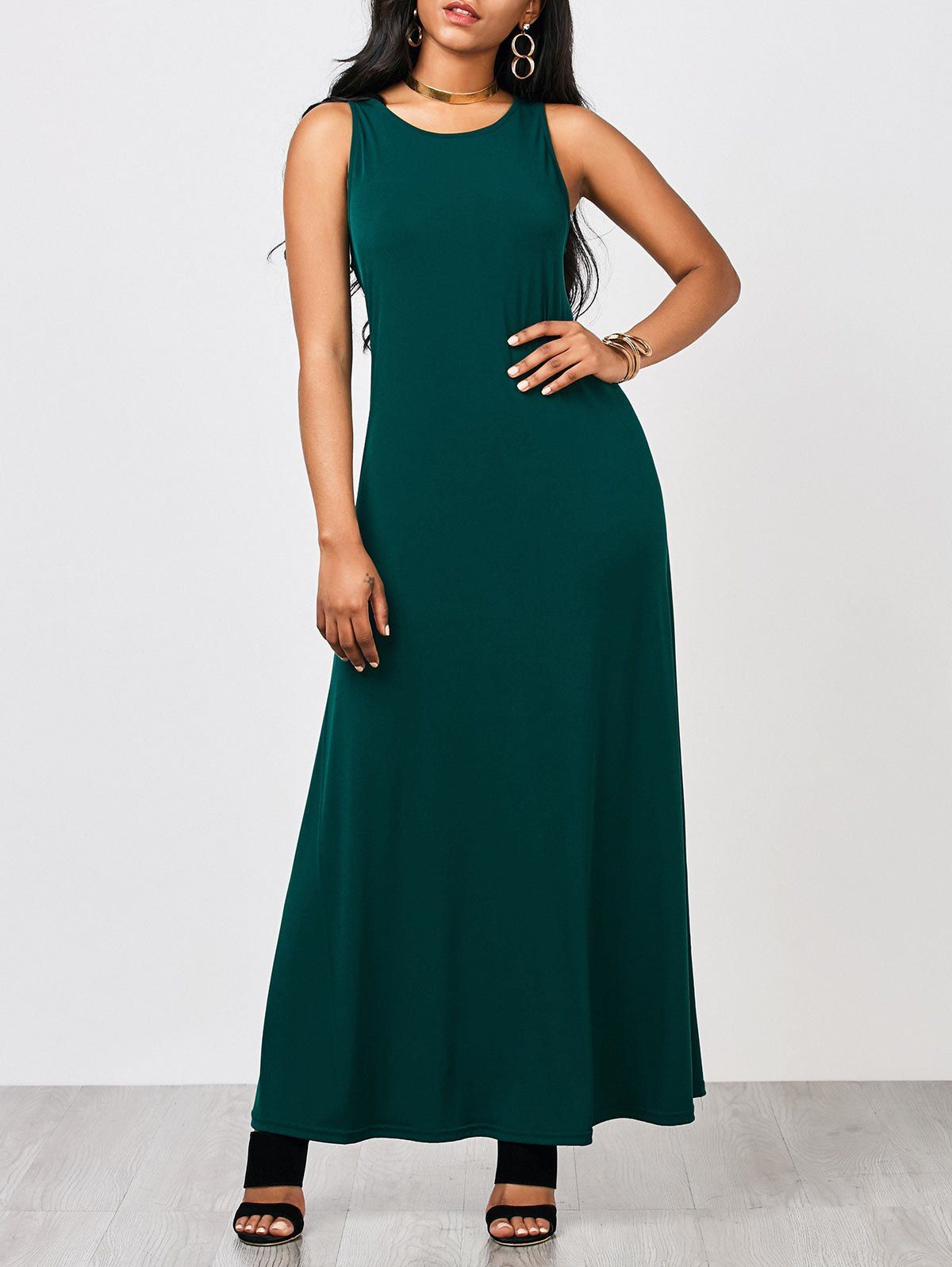 

Casual Keyhole Maxi Dress, Malachite green