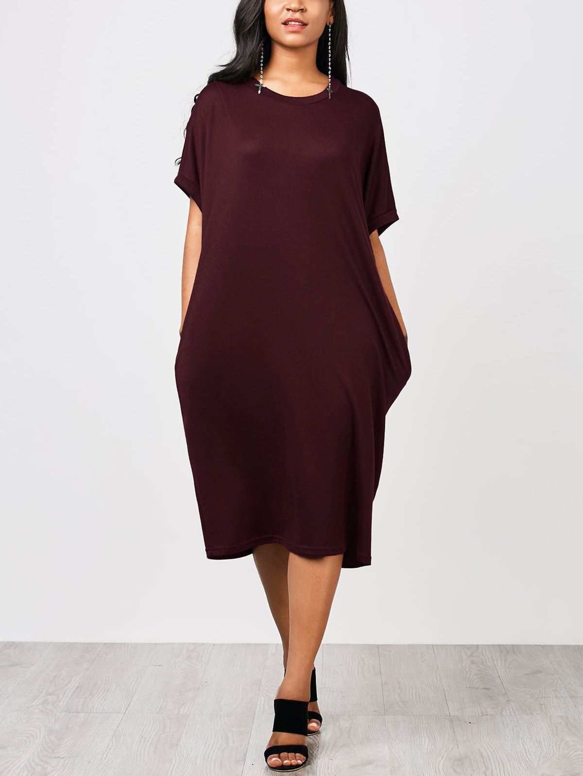 

Casual Knitting Straight Midi Dress, Wine red