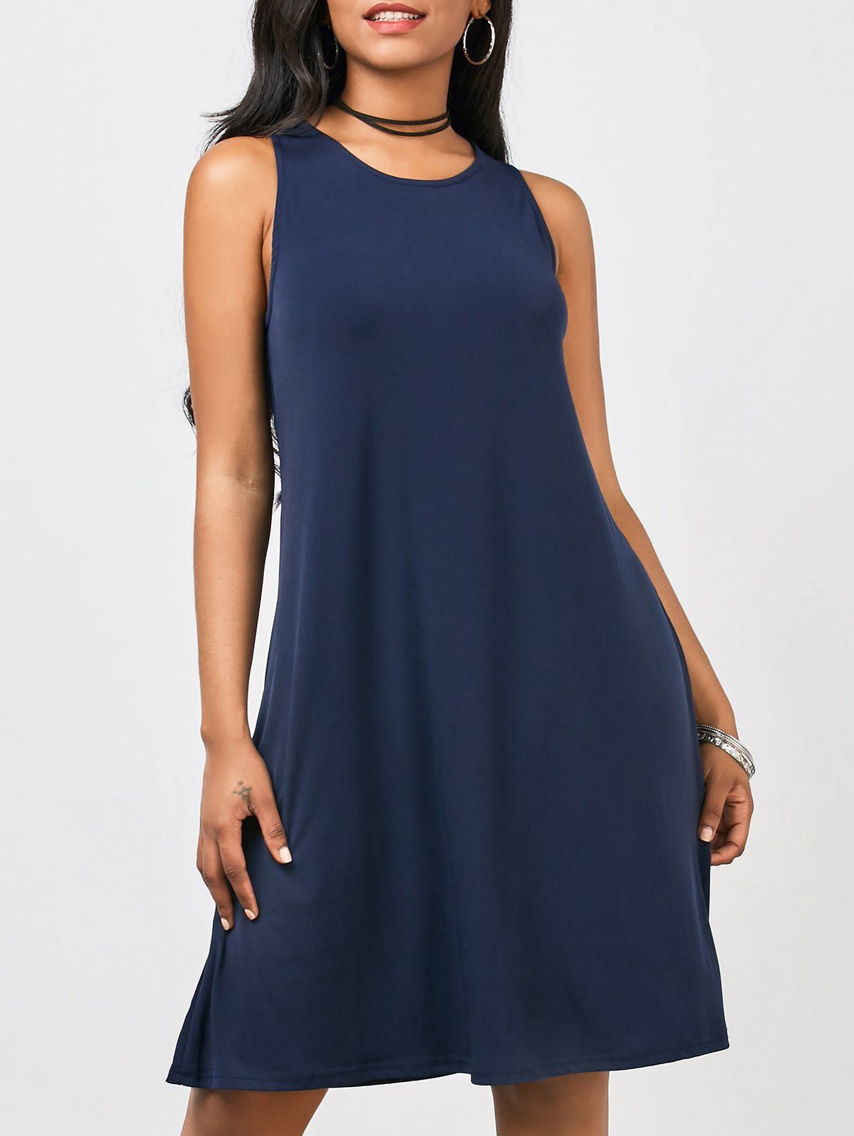 

Sleeveless Keyhole A-Line Knee Length Dress, Purplish blue