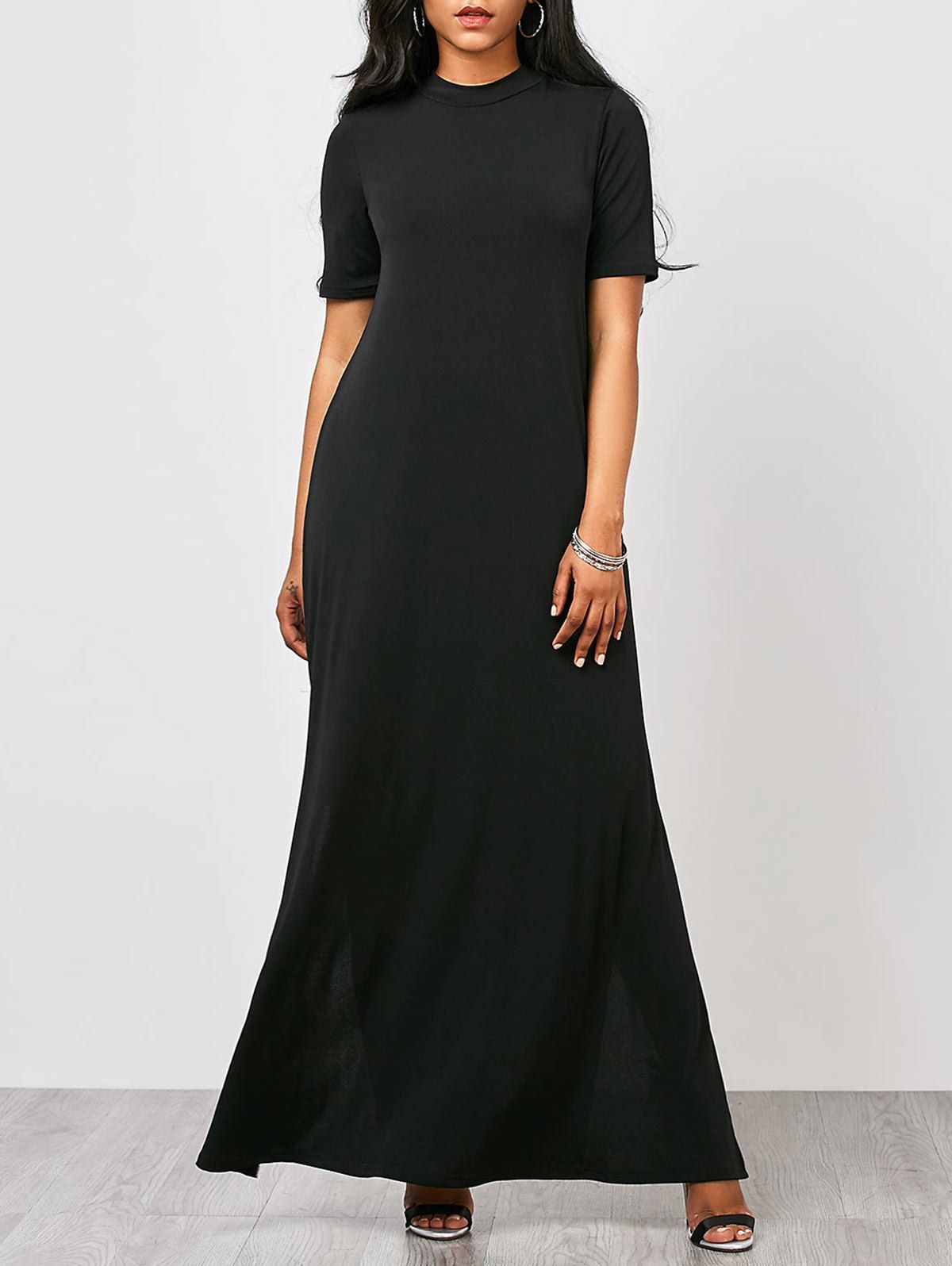 

Slit High Neck Maxi Prom Dress, Black