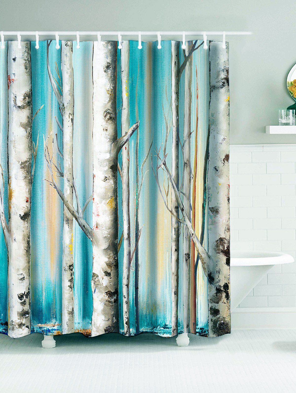

Winterly Forest Print Waterproof Bath Curtain, Cyan