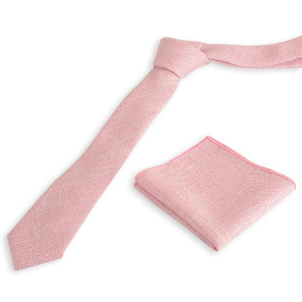 

Blend Linen Grain Handkerchief Neck Tie Set, Pinkish purple