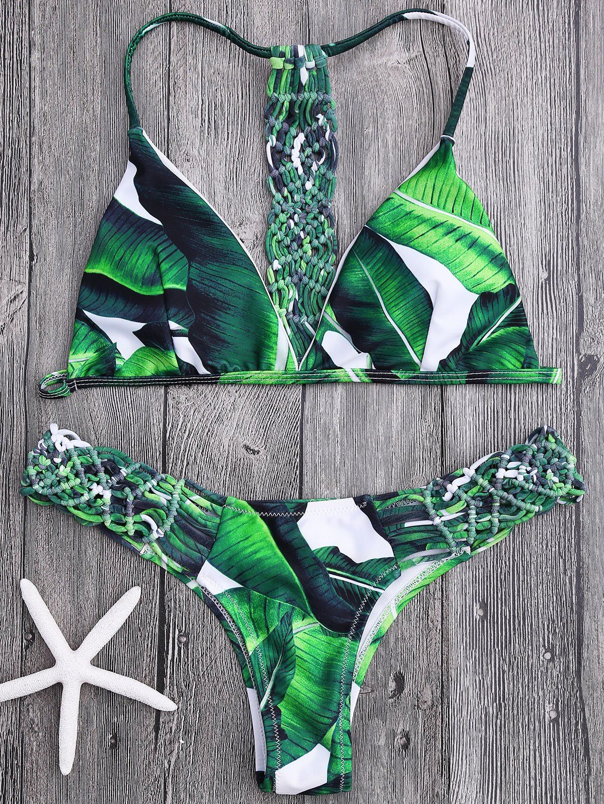 

Tropical Palm Leaves Micro Bikini, Green