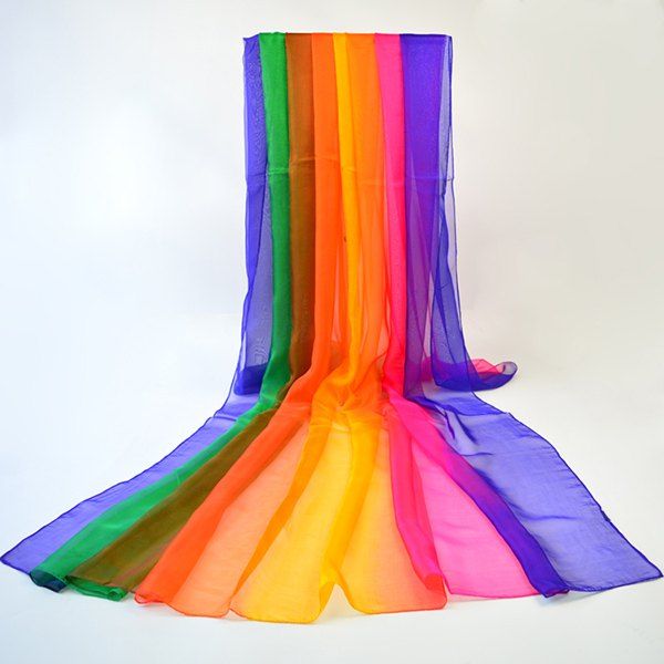 

Gossamer Stripe Rainbow Color Chiffon Shawl Scarf, Red + yellow + blue