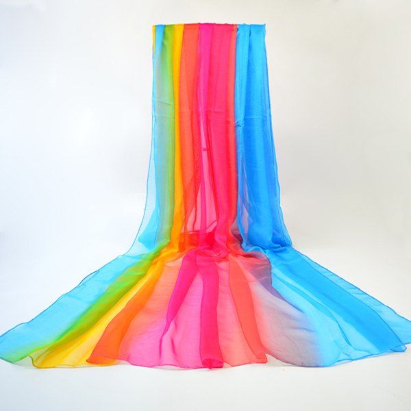 

Gossamer Stripe Rainbow Color Chiffon Shawl Scarf, Blue+yellow+red