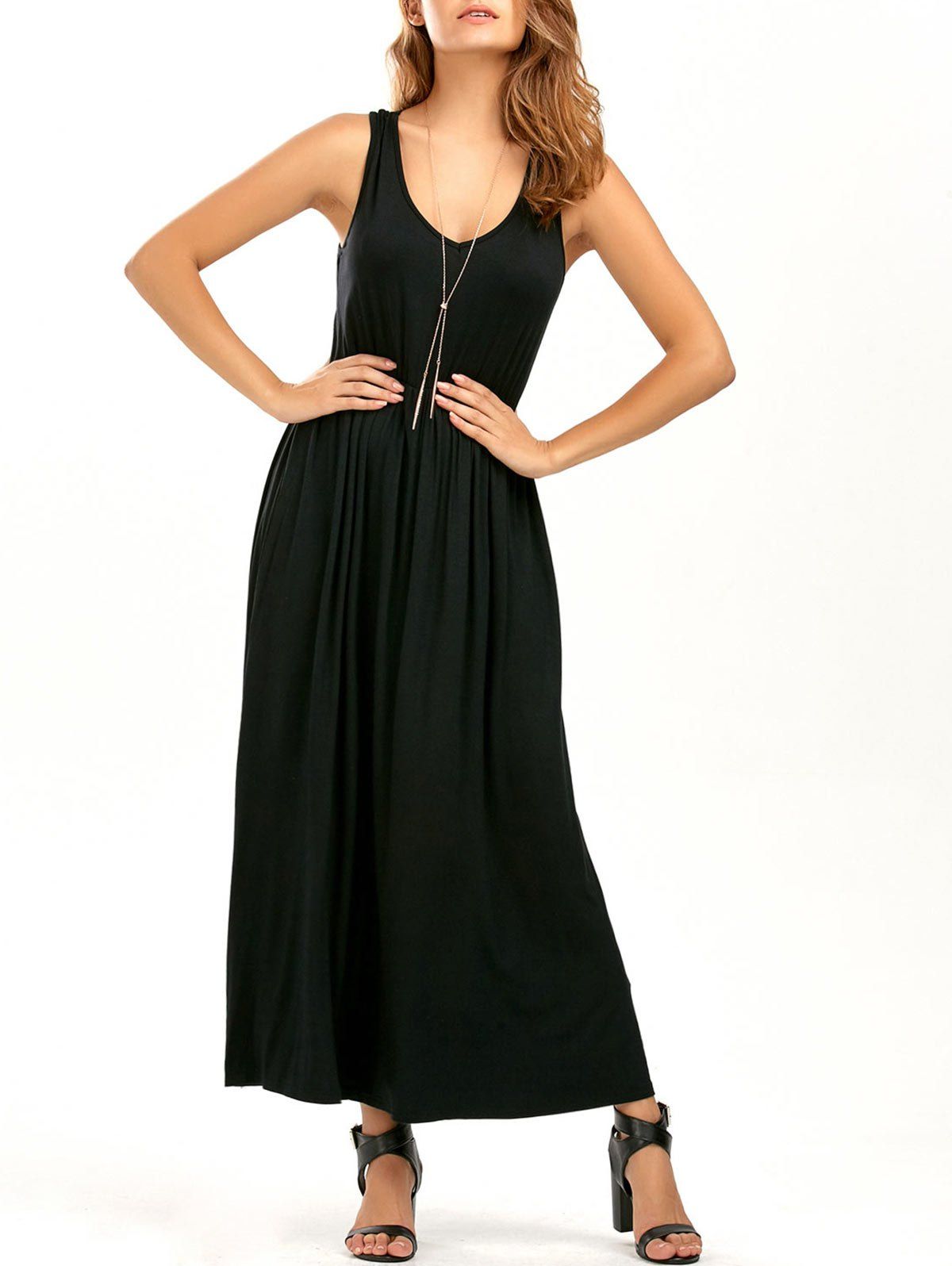 [59% OFF] Casual V Neck Maxi Tank Flowy Dress | Rosegal