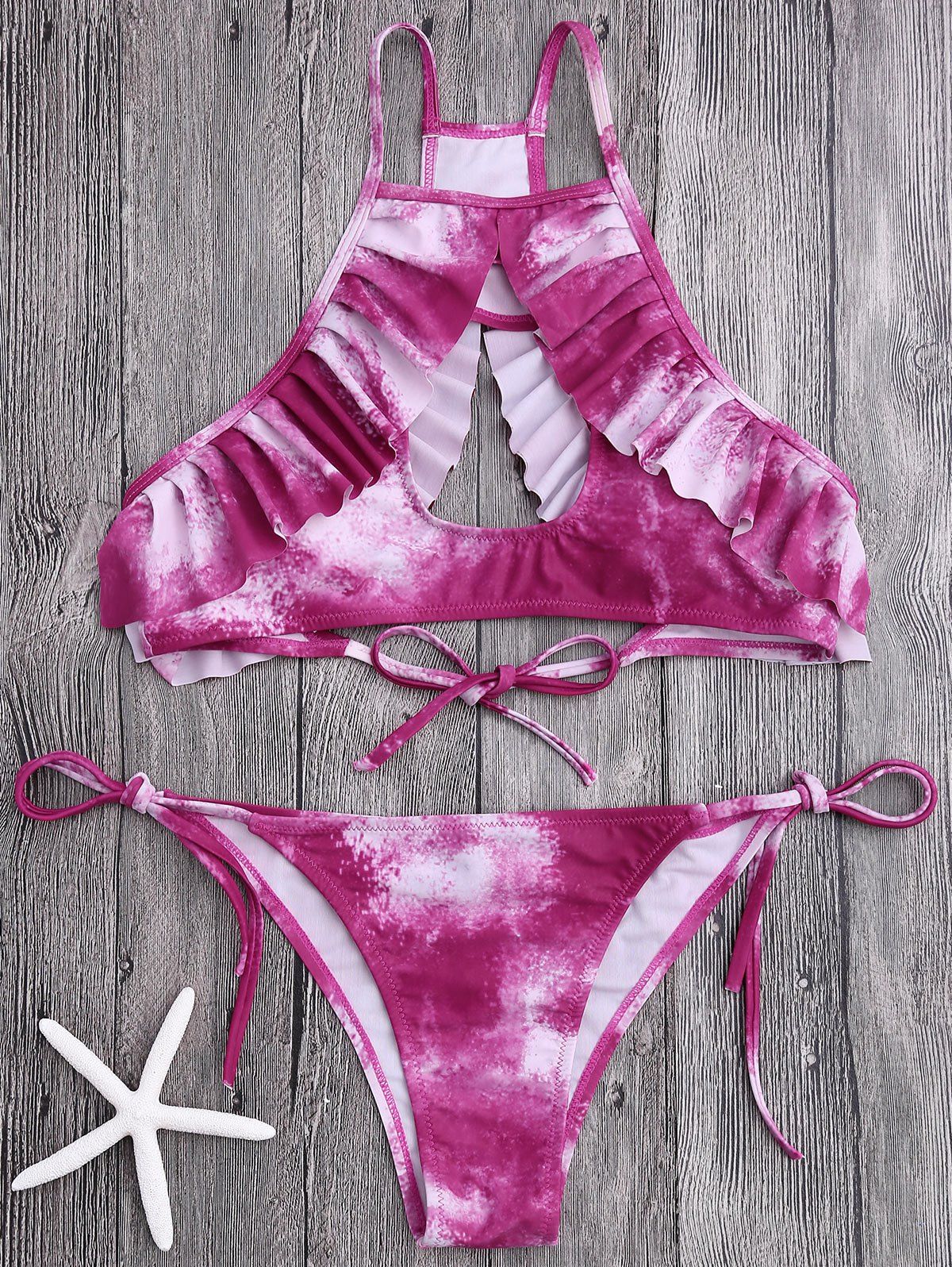 Off Tie Dye Cut Out Bikini With Ruffles Rosegal