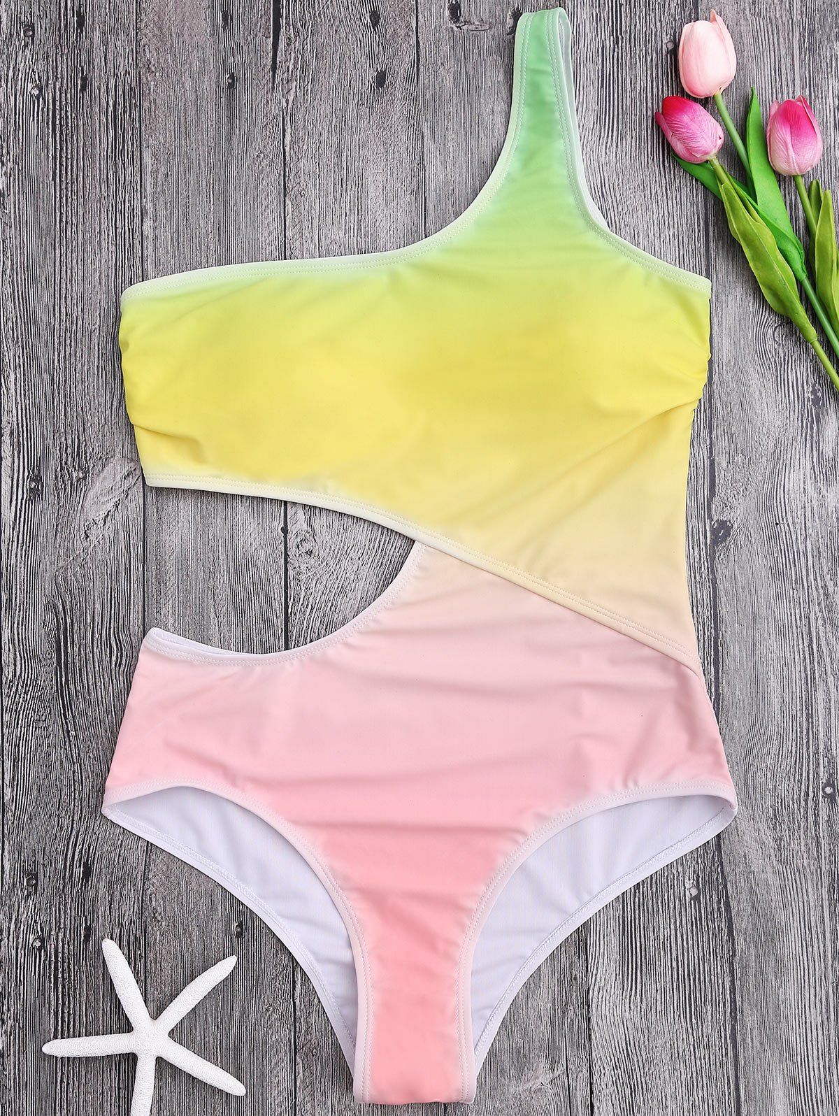 6 Off One Shoulder Ombre Cut Out Swimsuit Rosegal