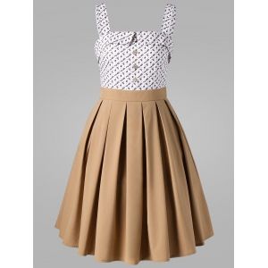 Printed Button Midi Ball Gown Vintage Dress