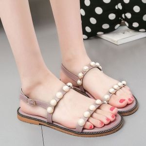 Belt Buckle Faux Pearls Sandals