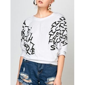 

Letters Print Dolman Sleeve Graphic Top, White