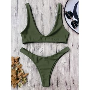 

High Cut Scoop Neck Bikini Set, Army green