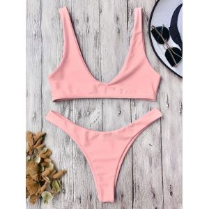 

High Cut Scoop Neck Bikini Set, Pink