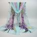Chiffon Chinoiserie Blooming Flowers Peacock Printing Scarf -  