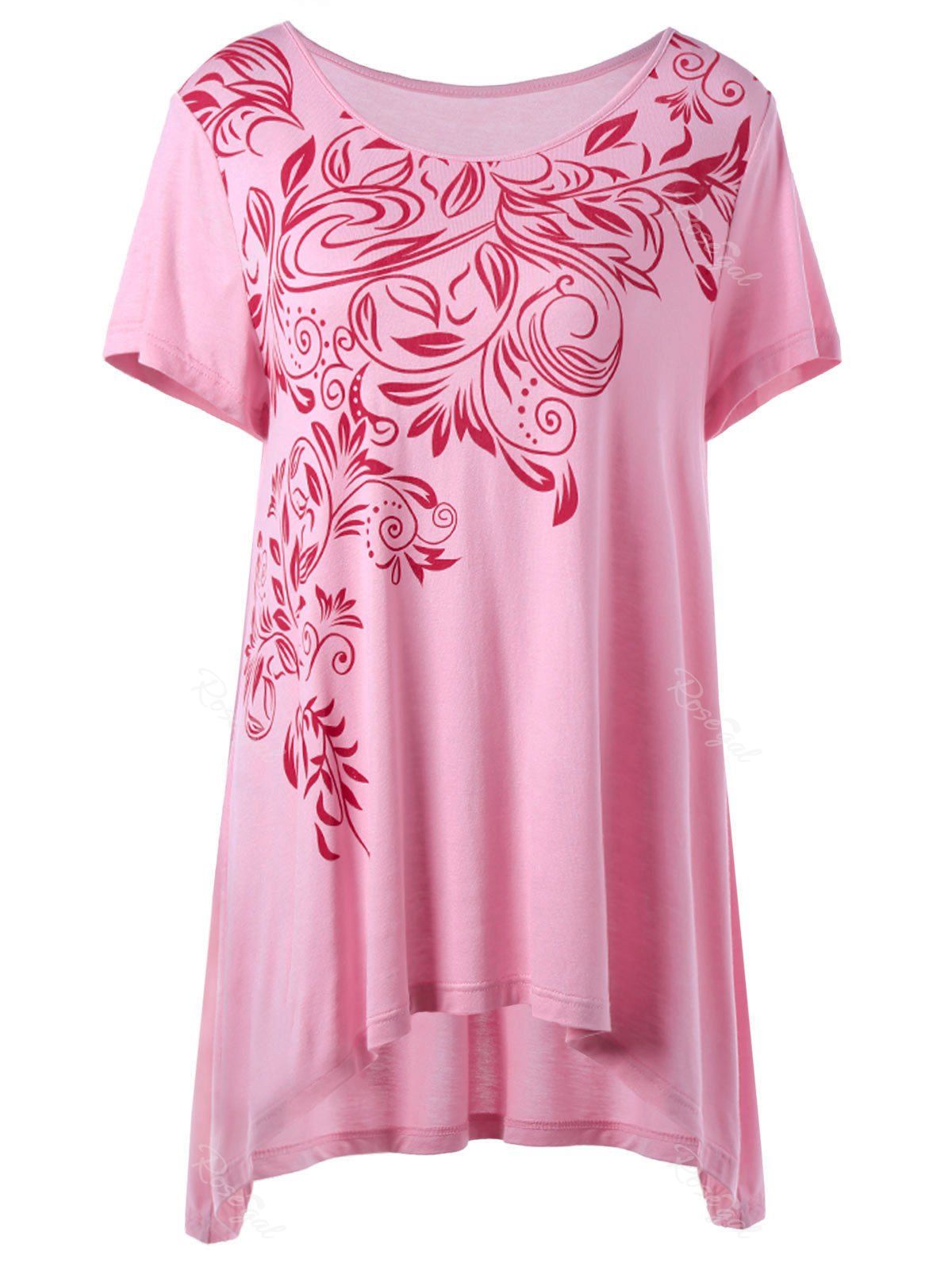 

Bandana Floral High Low Hem Plus Size T-Shirt, Pink