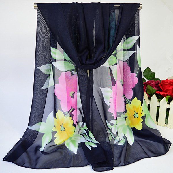 

Showy Blooming Flowers Printed Lightsome Chiffon Scarf, Cadetblue
