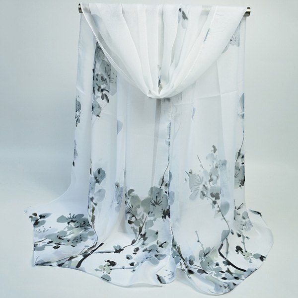 

Chiffon Wash Painting Floral Printing Shawl Scarf, White