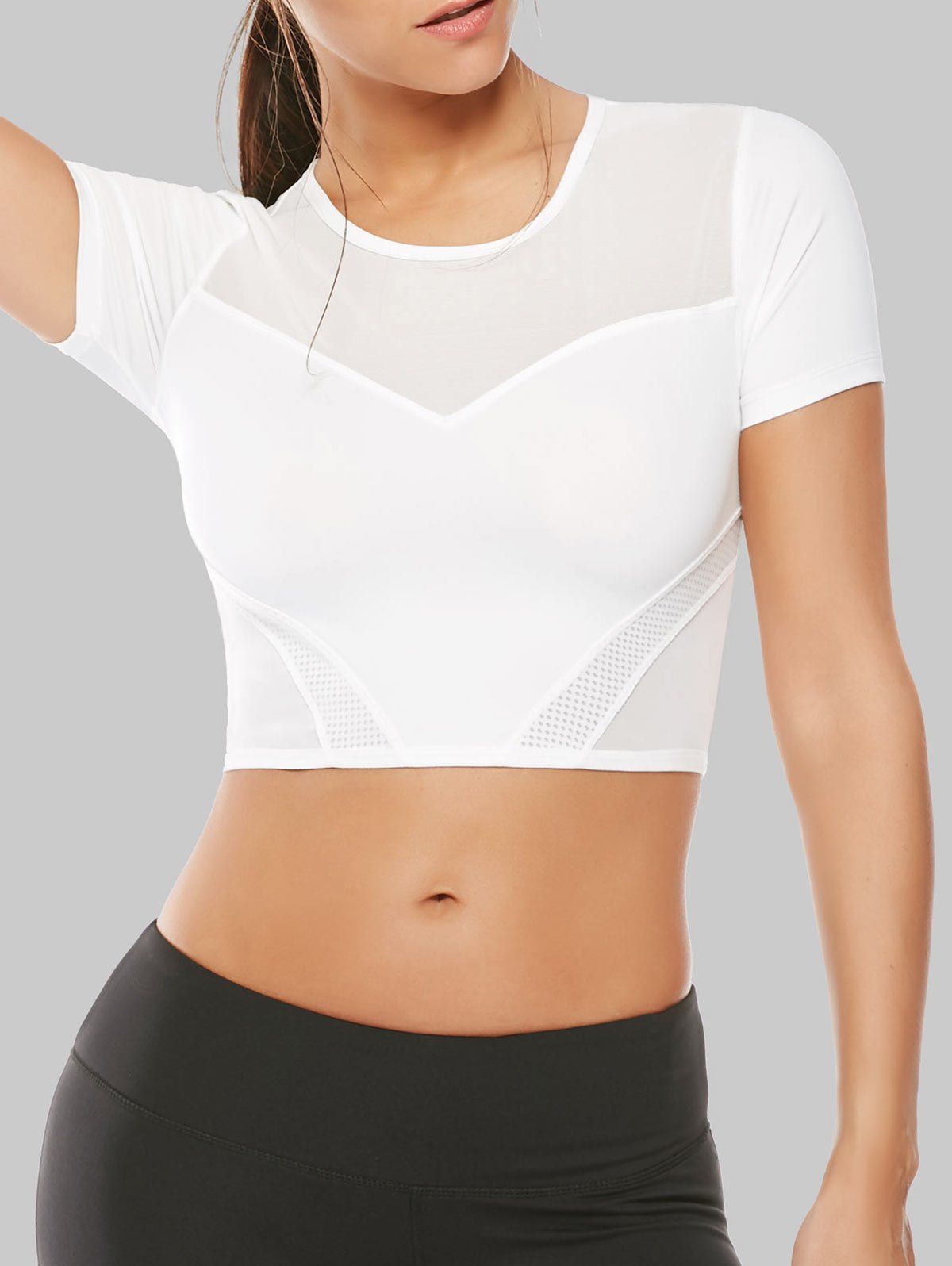 

Mesh Panel Running Gym Cropped T-Shirt, White