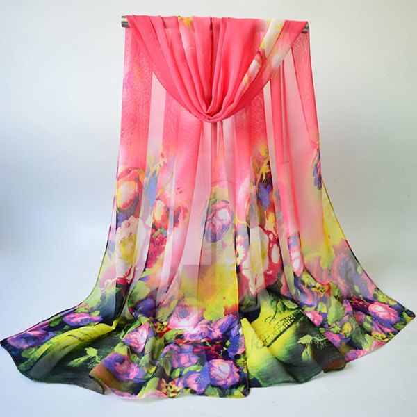 

Chiffon Multicolor Blossom Printing Lightsome Gossamer Scarf, Pink