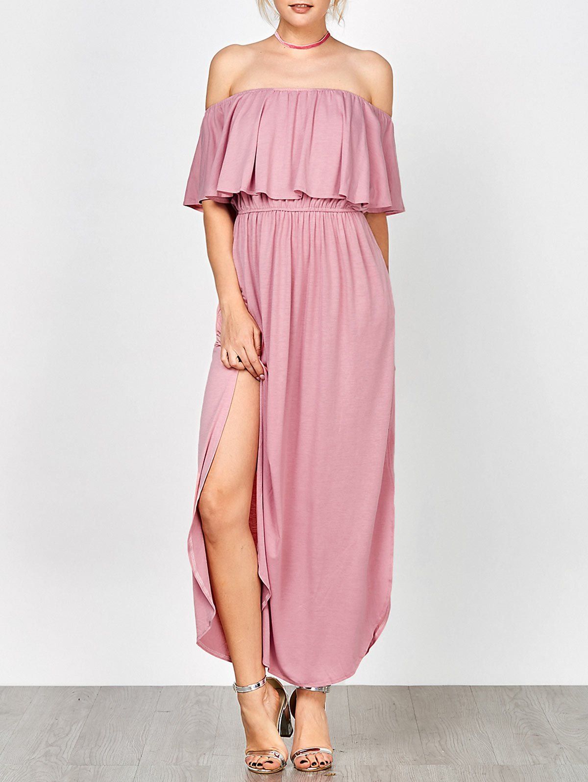 flounce off the shoulder dress