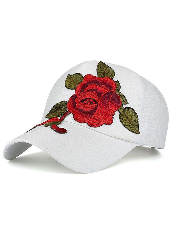 

Showy Flower Embroidered Baseball Hat, White