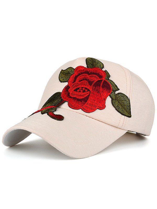 

Showy Flower Embroidered Baseball Hat, Off-white
