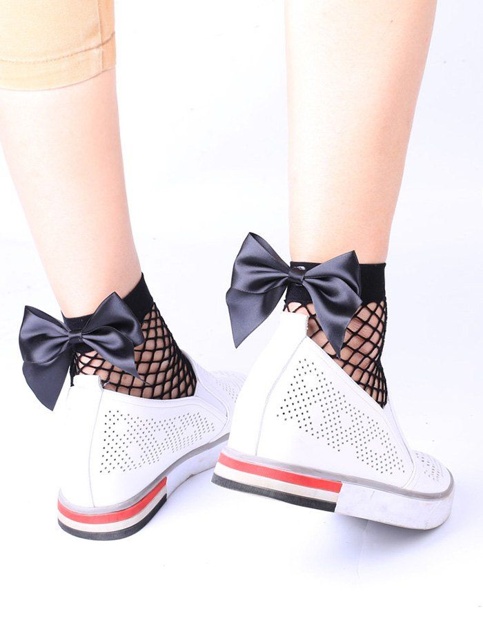 

Fishnet Anklet Socks with Bowknot, Black