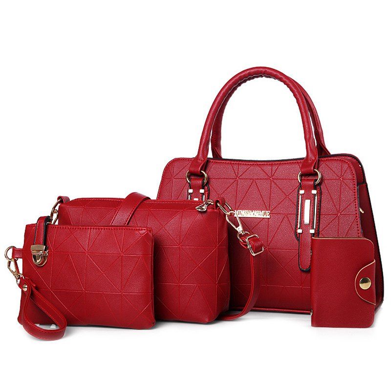 

Geometric 4 Pieces Handbag Set, Red