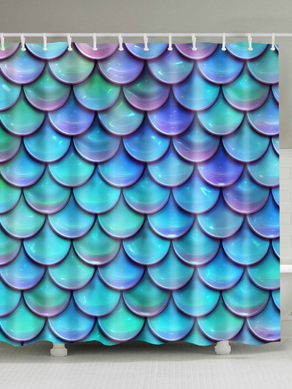 [26 OFF] Waterproof Mermaid Scale Print Bathroom Shower Curtain Rosegal