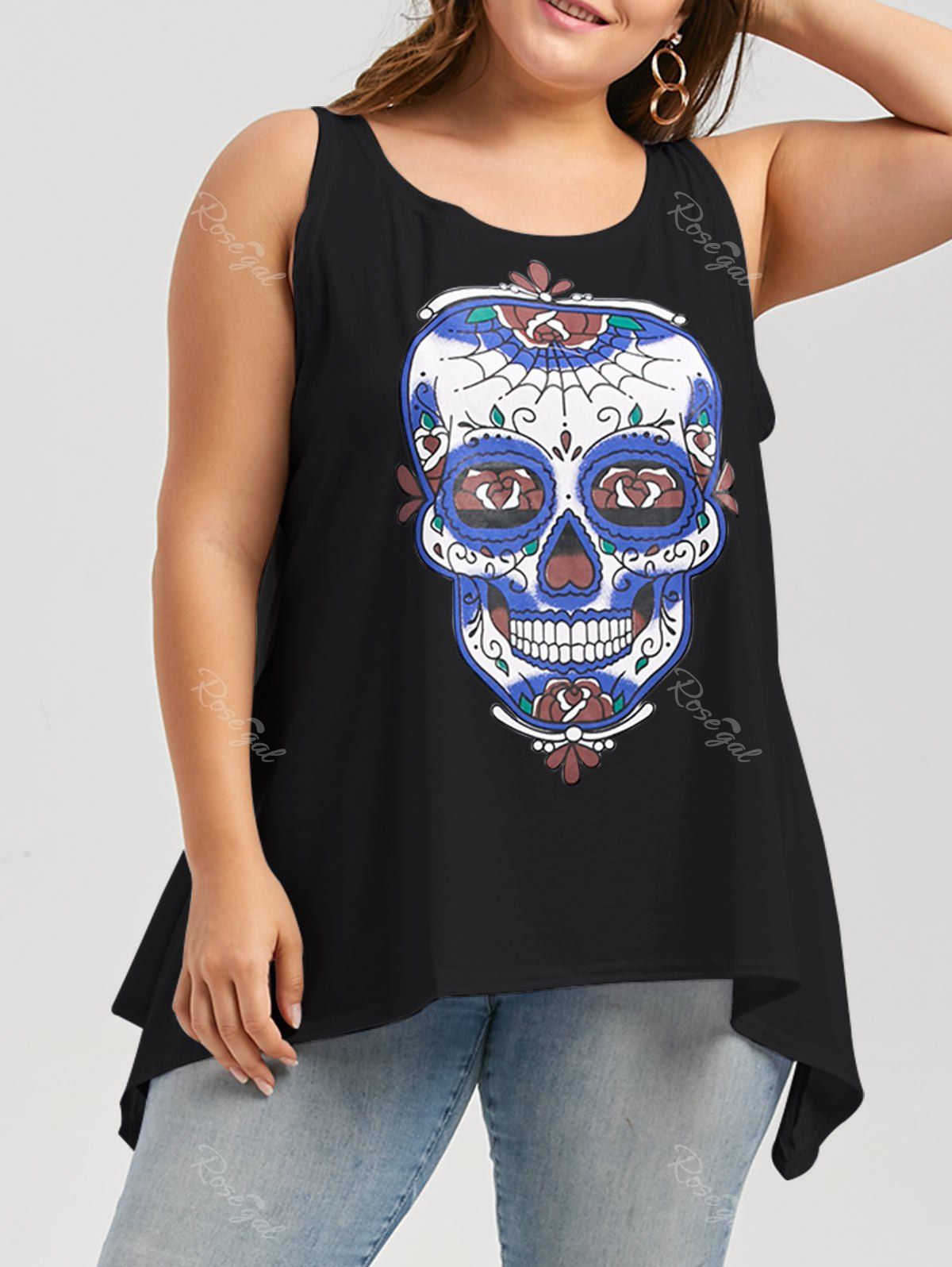 

Plus Size Skull Print Sleeveless Top, Black