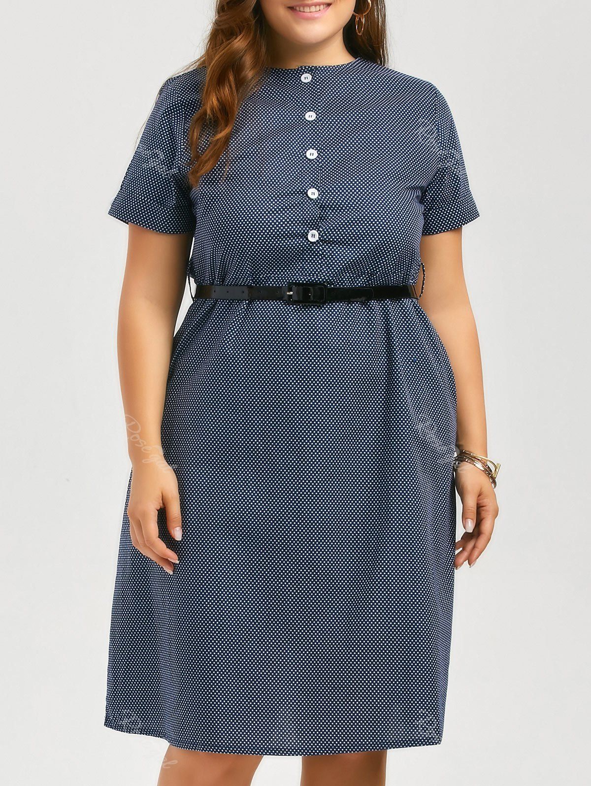 Grande Poches Style Habillée À Robe Avec Vintage Chemise Taille Pois vYI6gf7mby