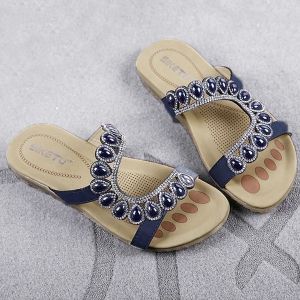 Faux Leather Beads Flat Heel Slippers