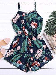Spaghetti Strap Flower Print Cutout Romper -  