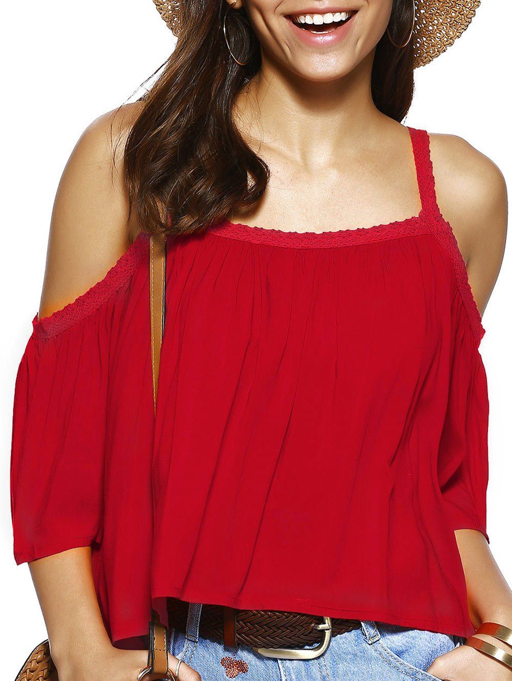 Latest Trendy Spaghetti Strap Solid Color Loose Fitting Blouse  