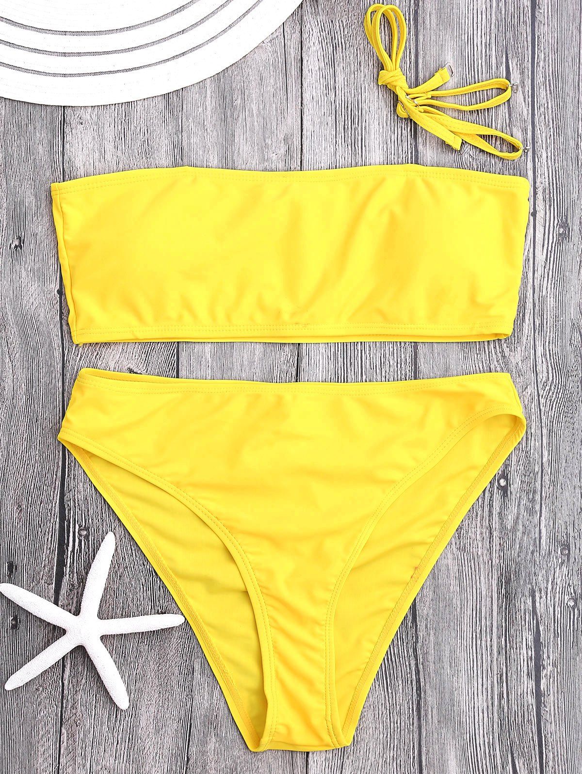 

High Cut Bandeau Bikini Set, Yellow