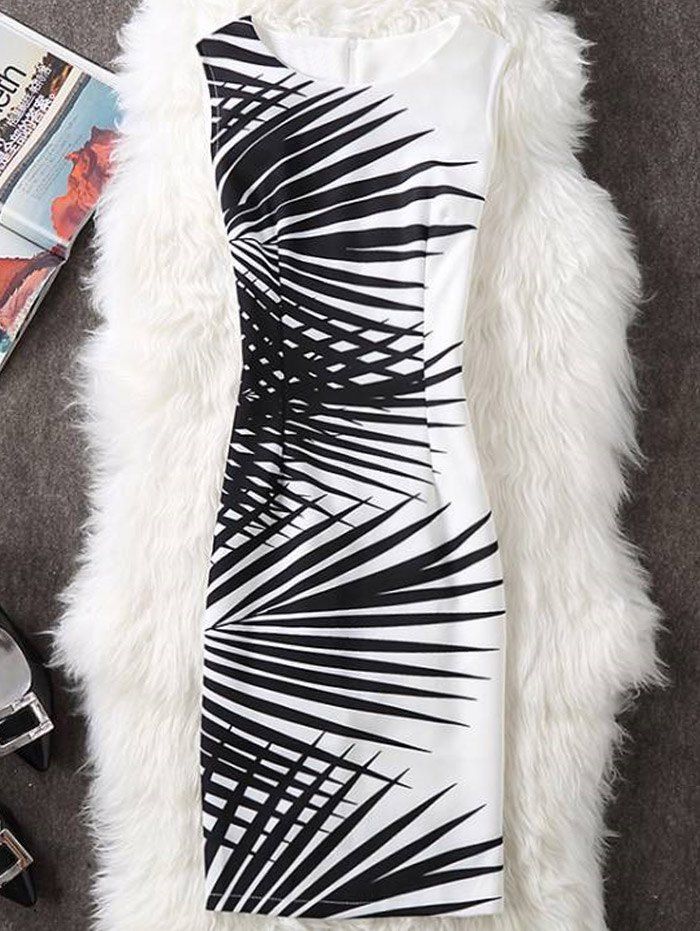 

Foliage Print Bodycon Pencil Dress, White