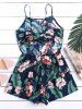 Spaghetti Strap Flower Print Cutout Romper -  