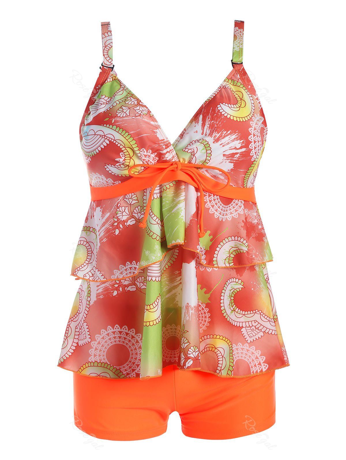 

Plus Size Flounce Print Tankini Set, Orange