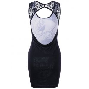 Lace Insert Skull Open Back Tank Dress - BLACK M