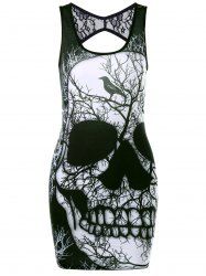 Lace Insert Skull Open Back Tank Dress - BLACK M