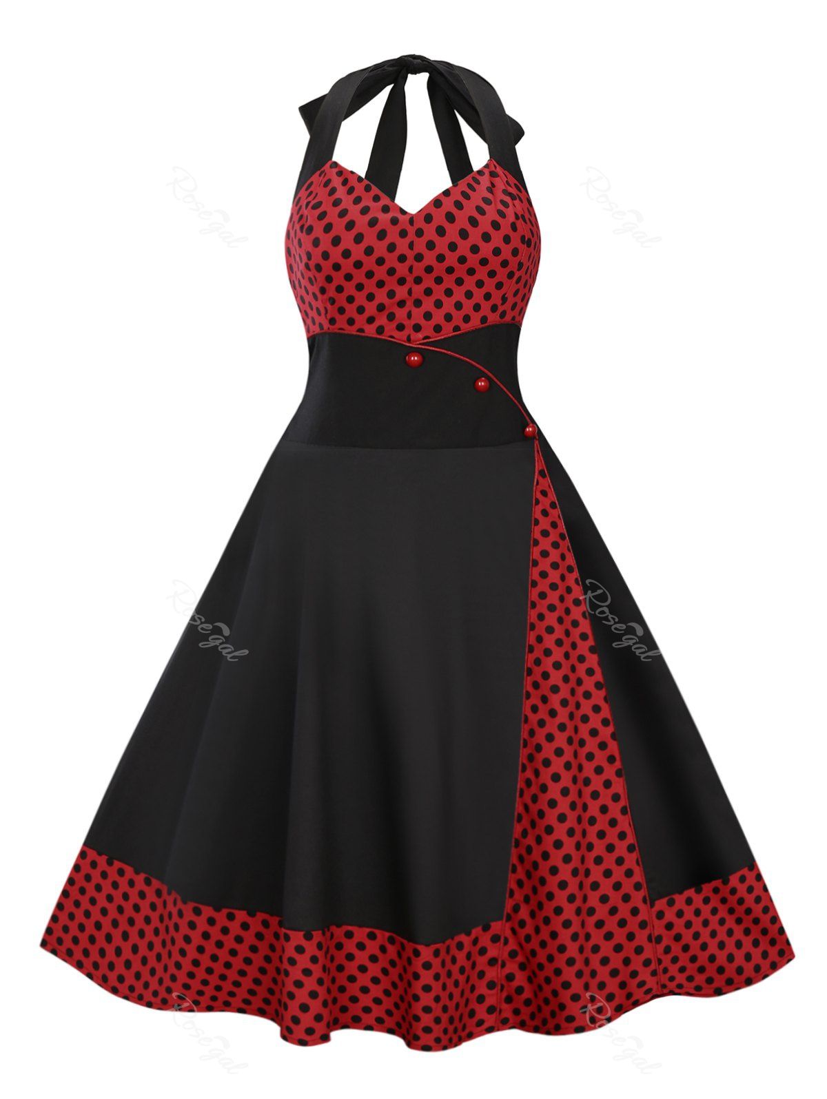 

Plus Size Halter Midi Polka Dot Dress, Black