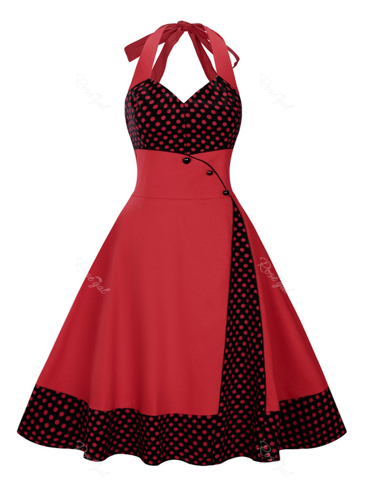 

Plus Size Halter Midi Polka Dot Dress, Deep red