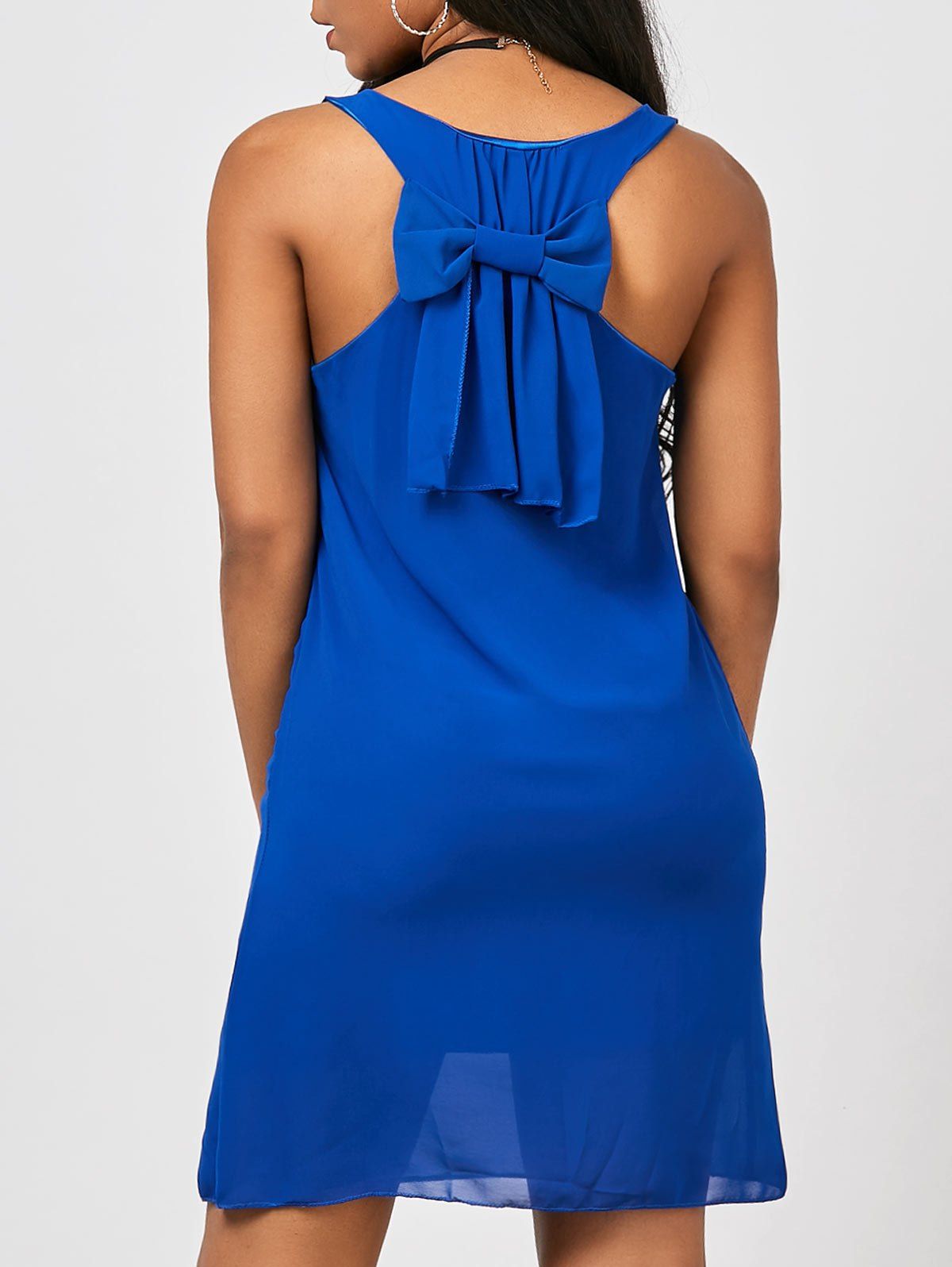 

Bowknot Chiffon Shift Tank Dress, Blue