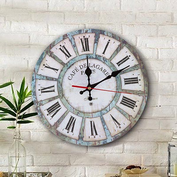 

Vintage Wood Analog Round Living Room Wall Clock, White