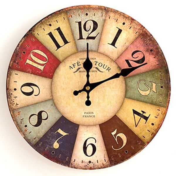 

Europe Vintage Round Wood Mute Analog Wall Clock, Colormix